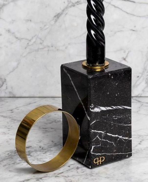Castiçal Château com Alça - Nero Marquina