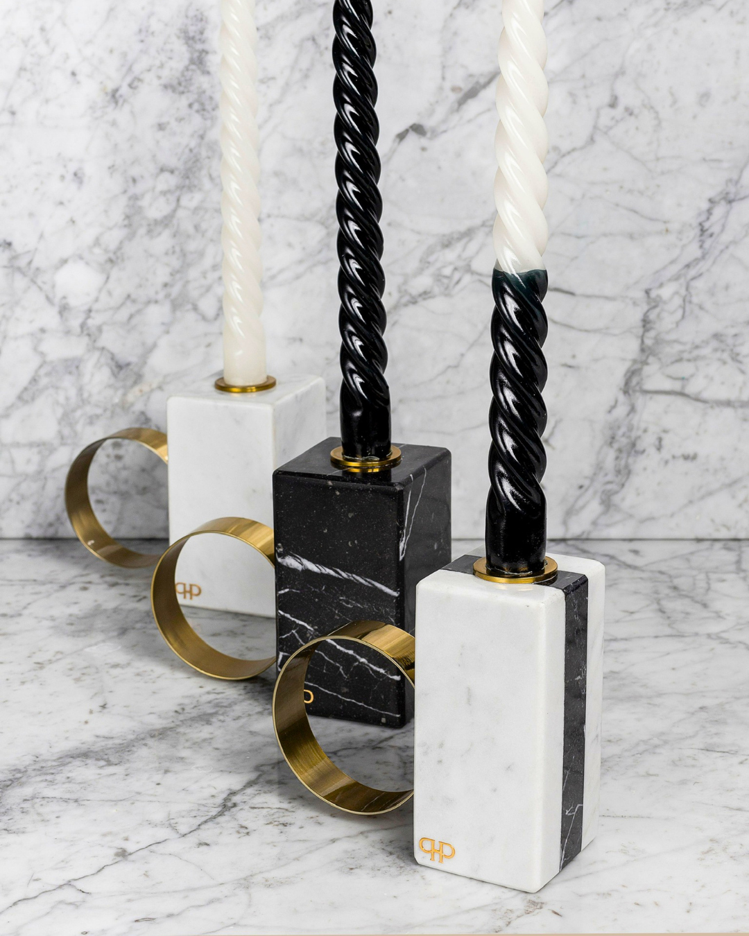 Castiçal Château com Alça - Nero Marquina