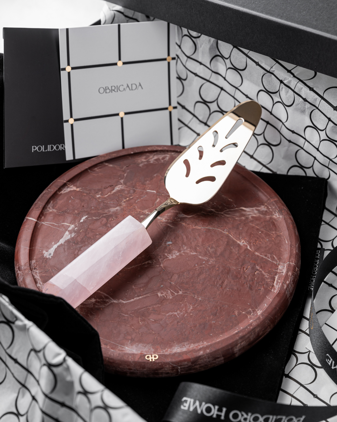 Pá para Bolo Gold - Quartzo Rosa
