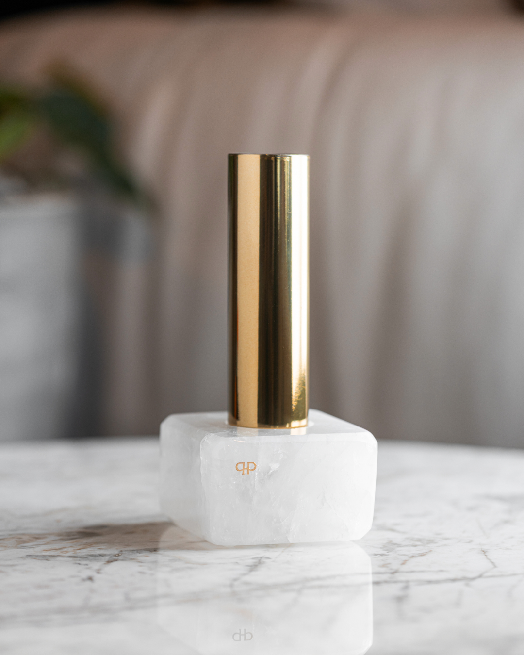 Vaso Solitário Dourado - Quartzo Branco