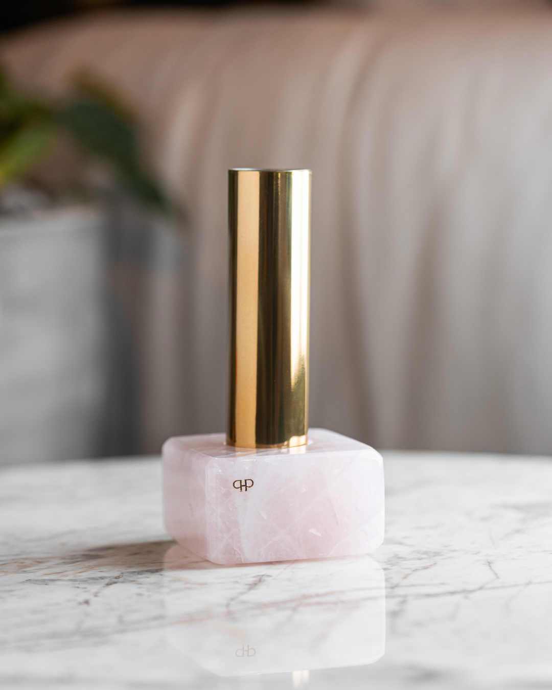 Vaso Solitário Dourado - Quartzo Rosa